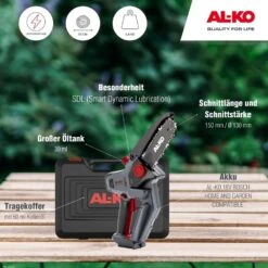 AL-KO CSM 1815 18V Bosch Home & Garden Compatible Cordless Pruning Chainsaw (with 2.5Ah Battery & Charger) (Bundle Builder) -Garden Tool Store al ko csm 1815 mini chainsaw features 1 1