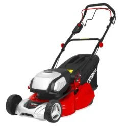Cobra RM43SP80V 80V Self-Propelled Rear Roller Cordless Lawn Mower (with 2 X 40V 5Ah Batteries & 2 X Fast Chargers) -Garden Tool Store cobra rm43sp80v lawnmower angle 1
