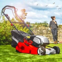 Cobra RM43SP80V 80V Self-Propelled Rear Roller Cordless Lawn Mower (with 2 X 40V 5Ah Batteries & 2 X Fast Chargers) -Garden Tool Store cobra rm43sp80v lawnmower lifestyle 1 1