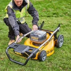 DeWalt DCMW564P2-GB 18V XR Push Cordless Lawn Mower (with 2 X 5Ah Batteries & Charger) 21 DeWalt DCMW564P2-GB 18V XR Push Cordless Lawn Mower (with 2 X 5Ah Batteries & Charger) -Garden Tool Store dewalt dcmw564p2 gb lawnmower battery folded 2