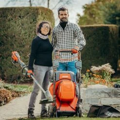 Echo DLM-310/46SP Garden+ 40V Cordless Self-Propelled Lawn Mower (Bare Tool) -Garden Tool Store echo dlm 310 46sp lawnmower lifestyle vertical storage 1