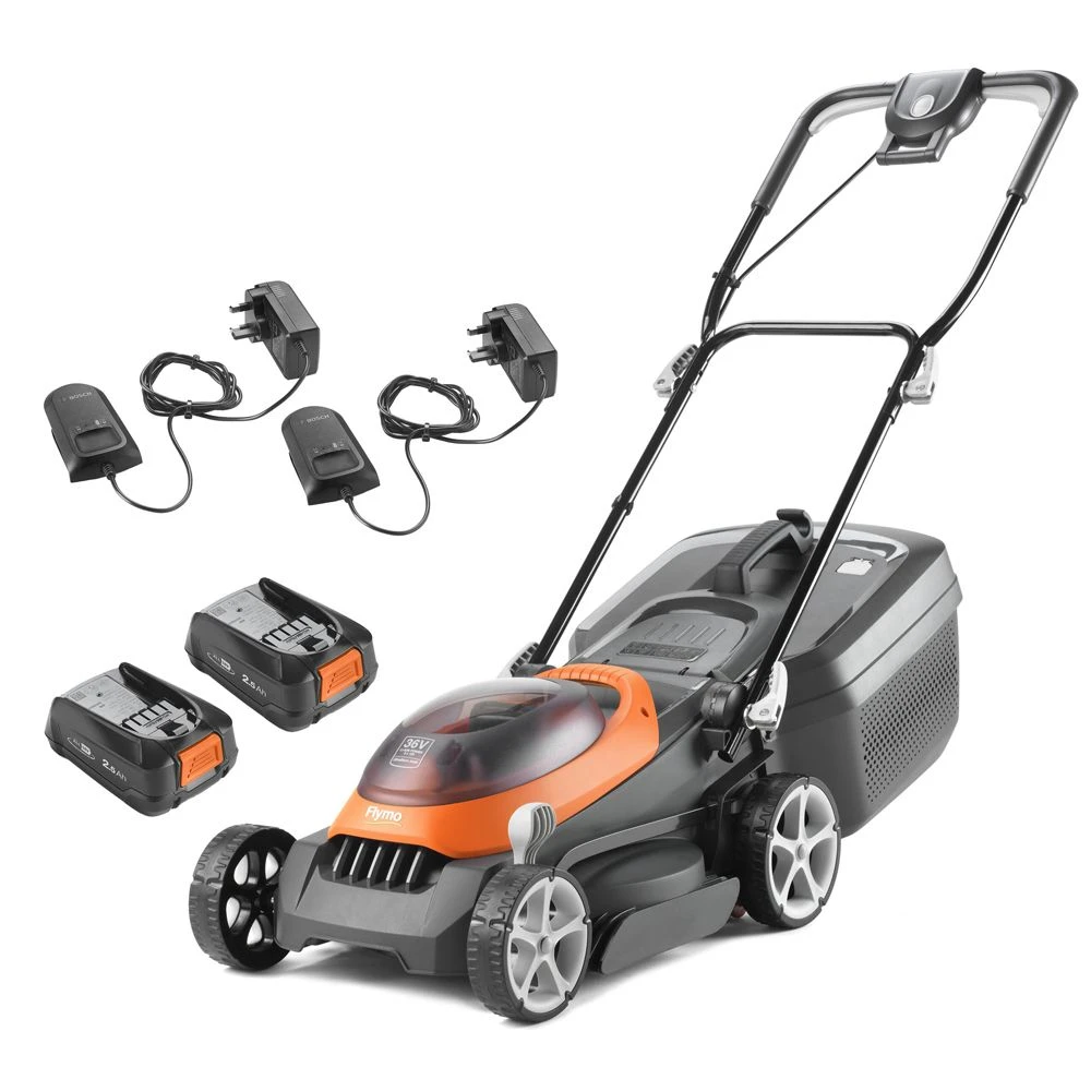 Flymo UltraStore 340R Li 36V Push Cordless Lawn Mower With Rear Roller (with 2 X 2.5Ah 18V Batteries & Chargers) 3 Flymo UltraStore 340R Li 36V Push Cordless Lawn Mower With Rear Roller (with 2 X 2.5Ah 18V Batteries & Chargers)