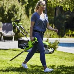 GreenWorks G24HT56 24V Cordless Hedge Trimmer (Bare Tool) -Garden Tool Store greenworks g24ht56 hedge trimmer lifestyle2