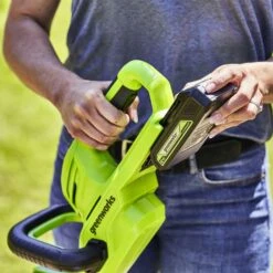 GreenWorks G24HT56 24V Cordless Hedge Trimmer (Bundle Builder) -Garden Tool Store greenworks g24ht56 hedge trimmer lifestyle4 2
