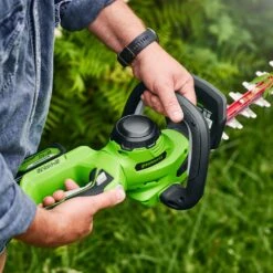 GreenWorks G24HT56IIK2 24V Cordless Hedge Trimmer (with 2Ah Battery & Charger) -Garden Tool Store greenworks g24ht56ii lifestyle 5 1