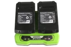 GreenWorks G24X2LM36K4X 3-in-1 36cm 48V Push Cordless Lawn Mower (with 2 X 4Ah 24V Batteries & Twin Charger) -Garden Tool Store greenworks g24x2lm36k2x lawnmower batteries charger 2 1