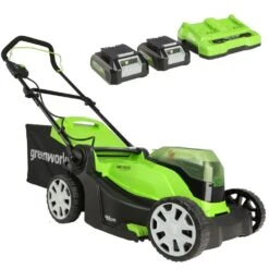 GreenWorks G24X2LM41K2X 3-in-1 41cm 48V Push Cordless Lawn Mower (with 2 X 2Ah 24V Batteries & Twin Charger)