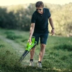 GreenWorks G40ABK2 G-MAX 40V Cordless Axial Blower (with 1 X 2Ah Battery And 2A Standard Charger) 13 GreenWorks G40ABK2 G-MAX 40V Cordless Axial Blower (with 1 X 2Ah Battery And 2A Standard Charger) -Garden Tool Store greenworks g40ab blower lifestyle 1