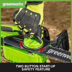 GreenWorks G40CS30IIK2 G-MAX 40V Cordless Chainsaw (with 1 X 2Ah Battery And 2A Charger) -Garden Tool Store greenworks g40cs30ii features start product 1