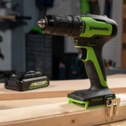 GreenWorks GD24DD35K2 Brushless 24V Drill Driver 35Nm (with 2Ah Battery & Charger) -Garden Tool Store greenworks gd24dd35 drill driver lifestyle2 1 1