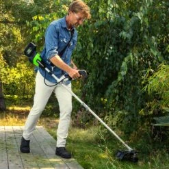 GreenWorks GD24X2BCB 48V (2 X 24V) Cordless Brush Cutter (Bare Tool) -Garden Tool Store greenworks gd24x2bcb lifestyle 4