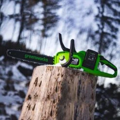 GreenWorks GD24X2CS36K4X DigiPro 48V (2 X 24V) Cordless Chainsaw (with 2 X 4Ah Batteries & Charger) -Garden Tool Store greenworks gd24x2cs36 lifestyle 1