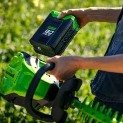 GreenWorks Pro GD60HT 60V Cordless Hedge Trimmer (Bare Tool) -Garden Tool Store greenworks gd60ht hedge trimmer lifestyle 2