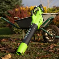 GreenWorks G24X2ABK2X 48V (2 X 24V) Cordless Axial Blower (with 2 X 2Ah 24V Batteries & Charger) (Bundle Builder) -Garden Tool Store greenworks gwg24x2abk2x blower lifestyle 3 1 1