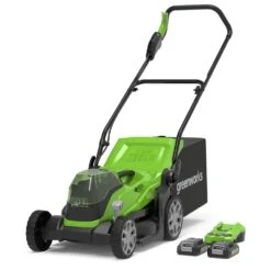GreenWorks G24X2LM36K2X 3-in-1 36cm 48V Push Cordless Lawn Mower (with 2 X 2Ah 24V Batteries & Twin Charger)