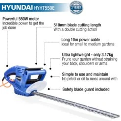 Hyundai HYHT550E Electric Hedge Trimmer -Garden Tool Store hyundai hyht550e hedge trimmer features