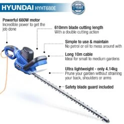 Hyundai HYHT680E Electric Hedge Trimmer -Garden Tool Store hyundai hyht680e hedge trimmer features