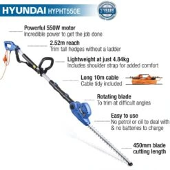 Hyundai HYPHT550E Long Reach Electric Hedge Trimmer -Garden Tool Store hyundai hypht550e hedge trimmer features