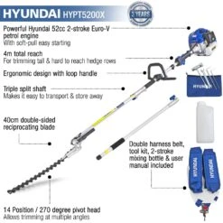 Hyundai HYPT5200X Long Reach Petrol Hedge Trimmer -Garden Tool Store hyundai hypt5200x pole hedge trimmer features