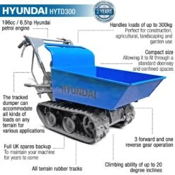 Hyundai HYTD300 300kg Tracked Power Barrow / Mini Dumper / Transporter -Garden Tool Store hyundai hytd300 mini dumper features