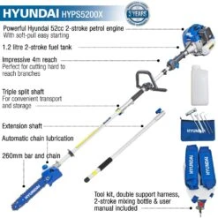 Hyundai HYPS5200X Petrol Pole Pruner -Garden Tool Store hyundai pole saw features