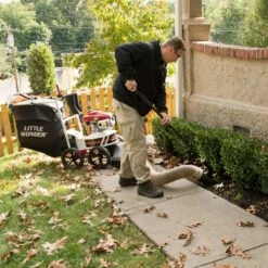 Little Wonder Pro Vac SI Push Wheeled Outdoor Vacuum -Garden Tool Store little wonder pro vac si outdoor vacuum in use hose 2