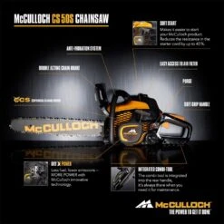 McCulloch CS 50S Petrol Chainsaw 50cc/46cm -Garden Tool Store mcculloch cs50s chainsaw features