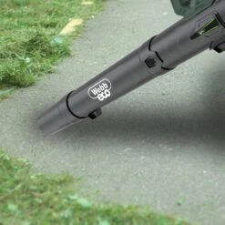 Webb Eco WEV20ABB4 20V Cordless Leaf Blower (with 4Ah Battery & Charger) -Garden Tool Store webb eco wev20abb blower lifestyle pavement